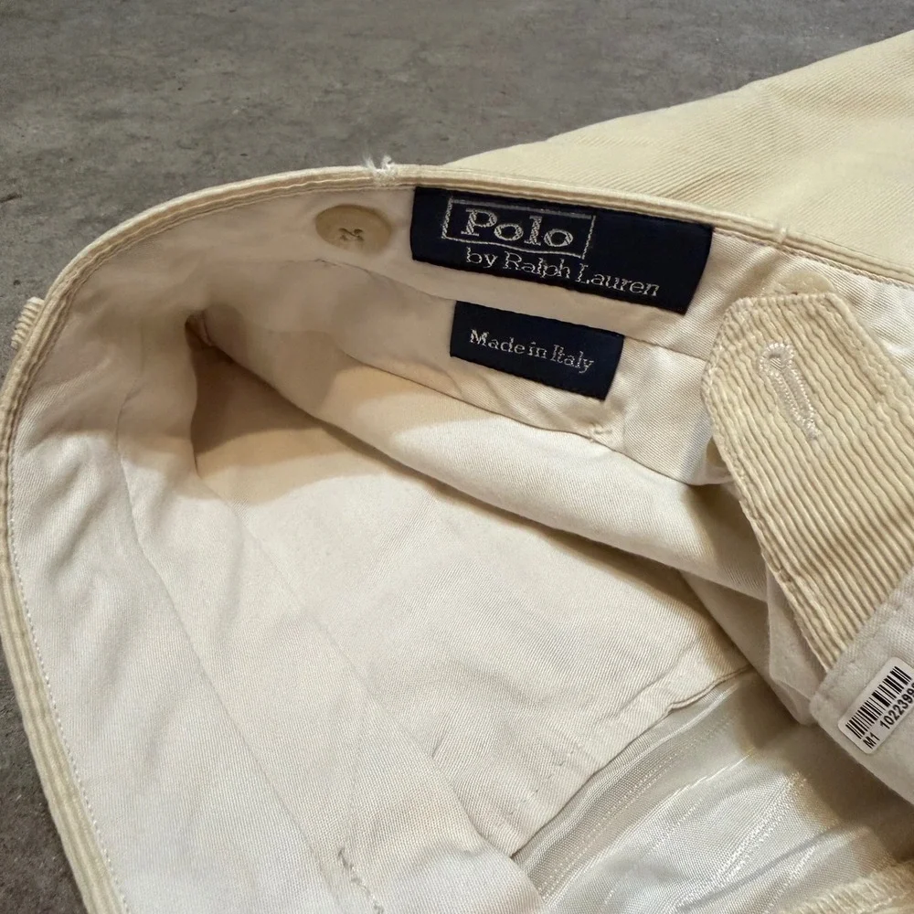 Polo Ralph Lauren Pants Men 38 Cream Corduroy Made in Italy Preston Cuffed Baggy